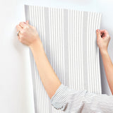 French Linen Stripe Arctic Grey Prepasted Wallpaper with Farmhouse Striped Pattern - York SR1582MH