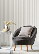French Linen Stripe Grey Wallpaper with Classic Linen-Textured Vertical Stripe - York SR1582