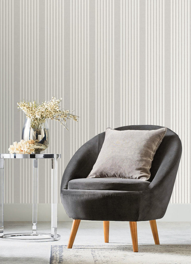 French Linen Stripe Grey Wallpaper with Classic Linen-Textured Vertical Stripe - York SR1582