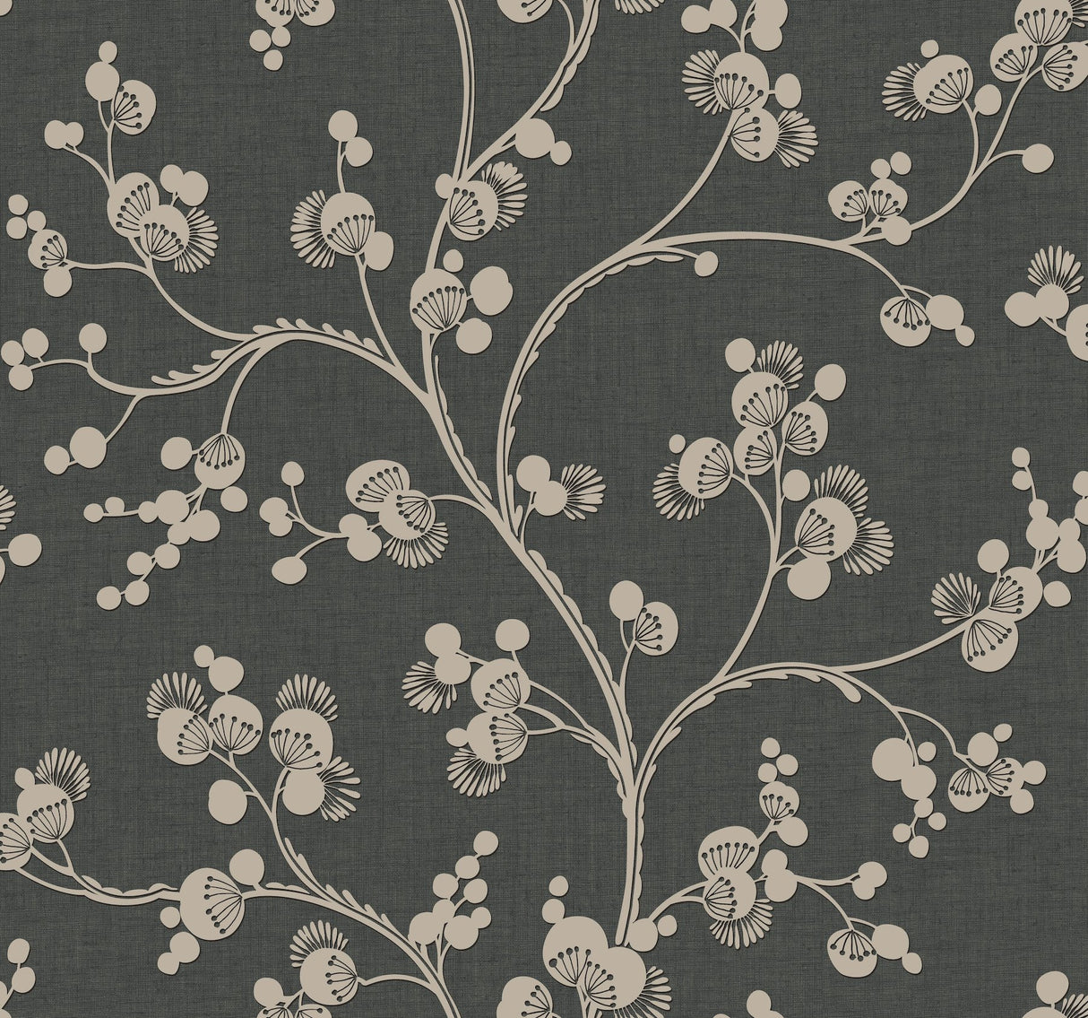 Dahlia Trail Black & Taupe Wallpaper with Botanical Sure Strip Design - York SS2502