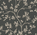 Dahlia Trail Black & Taupe Wallpaper with Botanical Sure Strip Design - York SS2502