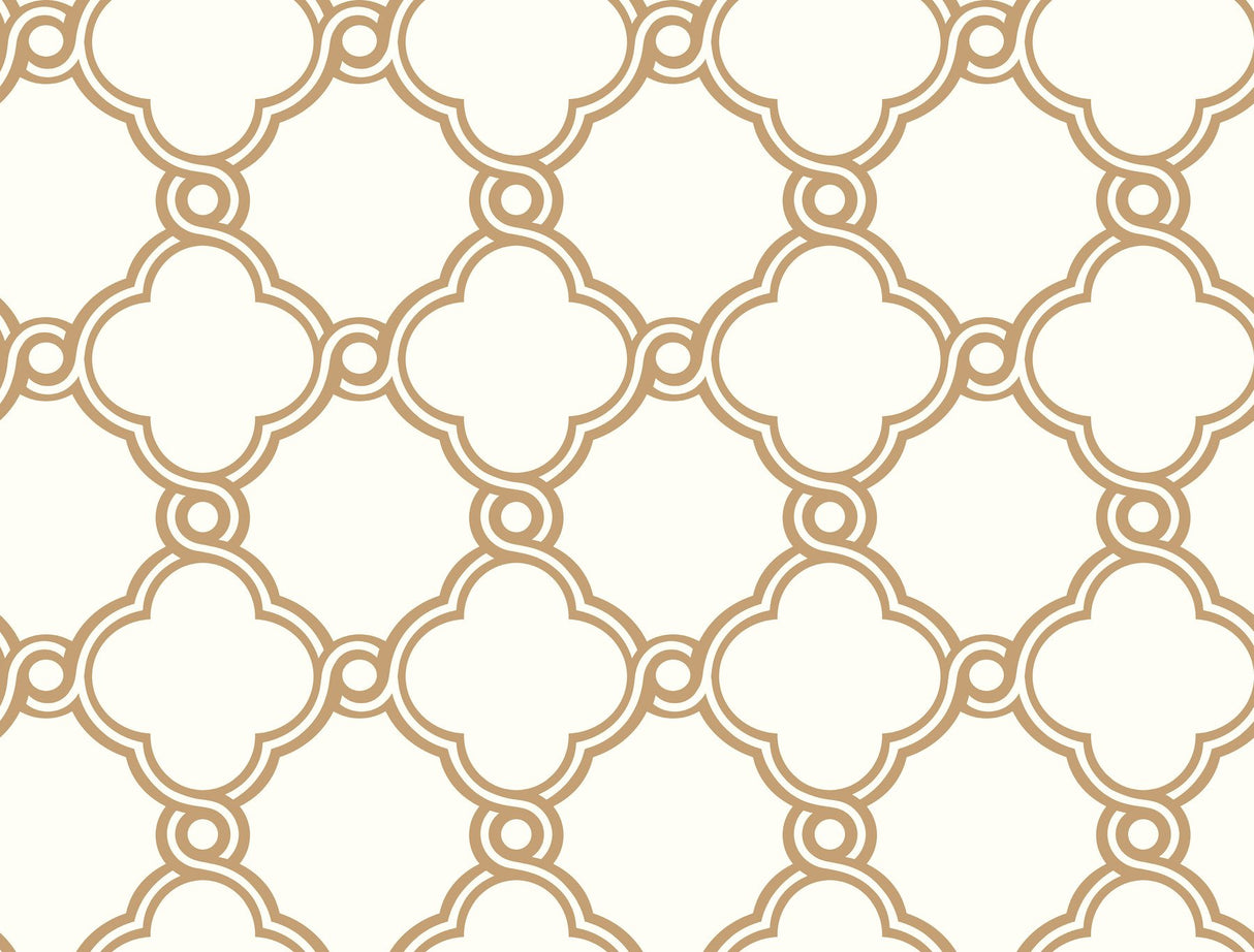 Open Trellis Gold Metallic Geometric Wallpaper with Quatrefoil Pattern - York SS2510