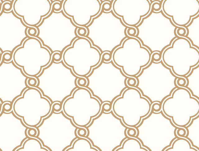 Open Trellis Gold Metallic Geometric Wallpaper with Quatrefoil Pattern - York SS2510