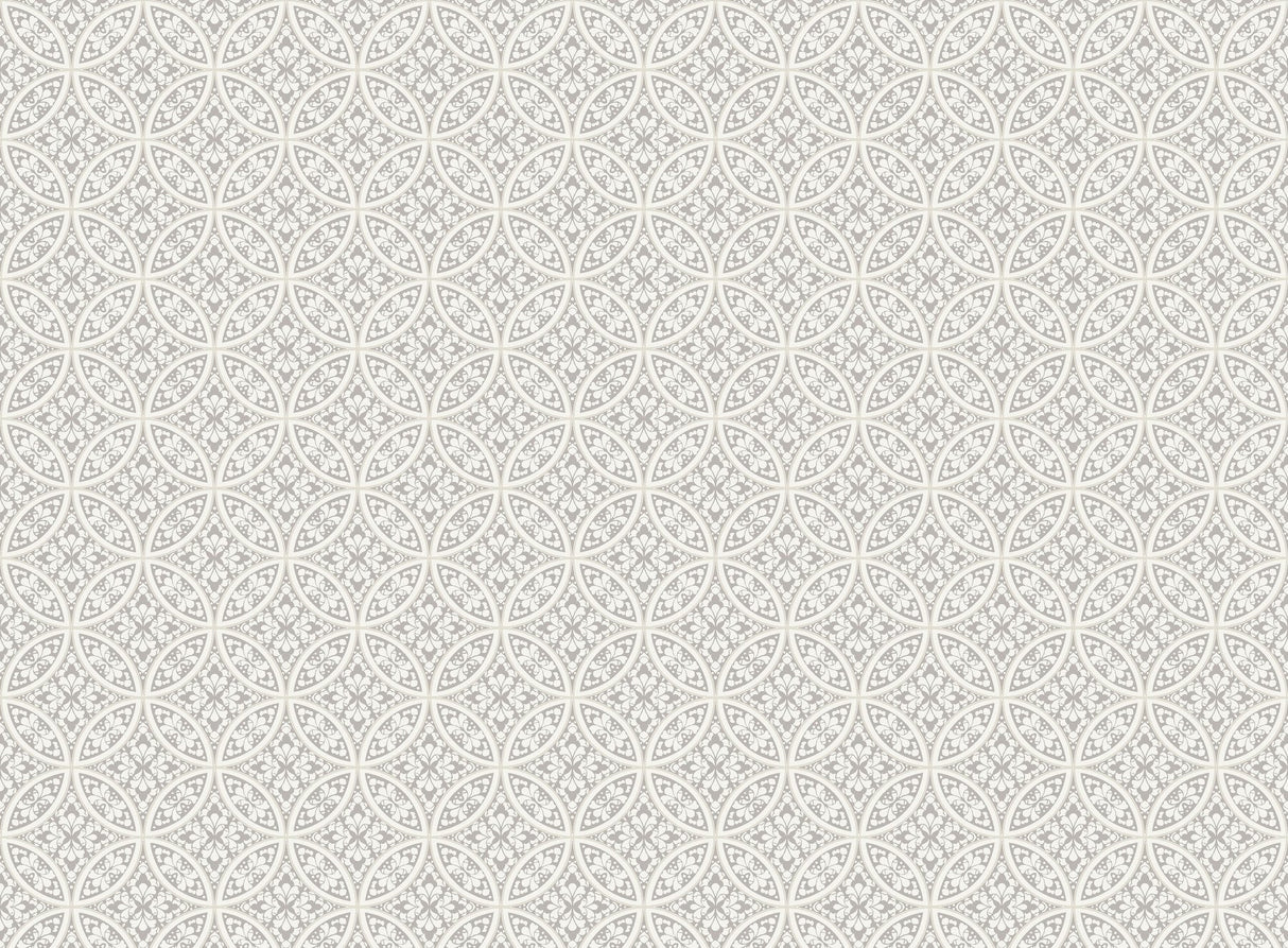 Lacey Circle Geo Grey Wallpaper with Geometric Lace Motif - York SS2517