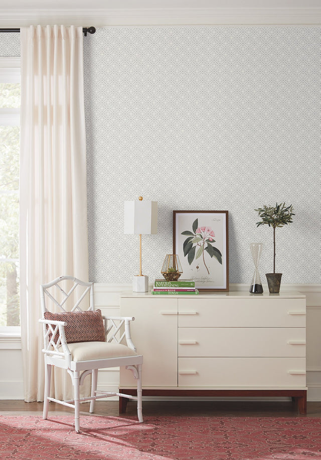 Lacey Circle Geo Grey Wallpaper with Geometric Lace Motif - York SS2517