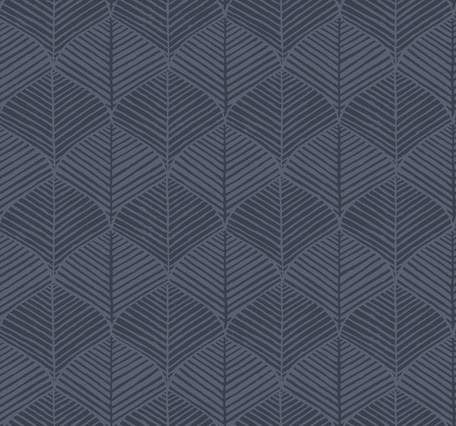 Palm Thatch Navy Wallpaper with Bohemian Chevron Leaf Motif - York SS2564