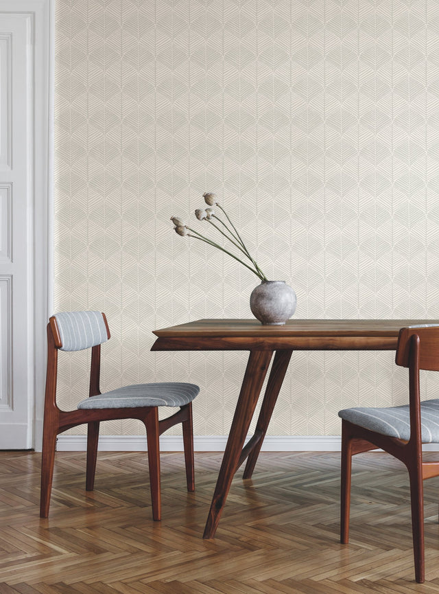 Palm Thatch White & Grey Wallpaper with Bohemian Modern Palm Leaf Motif - York SS2565