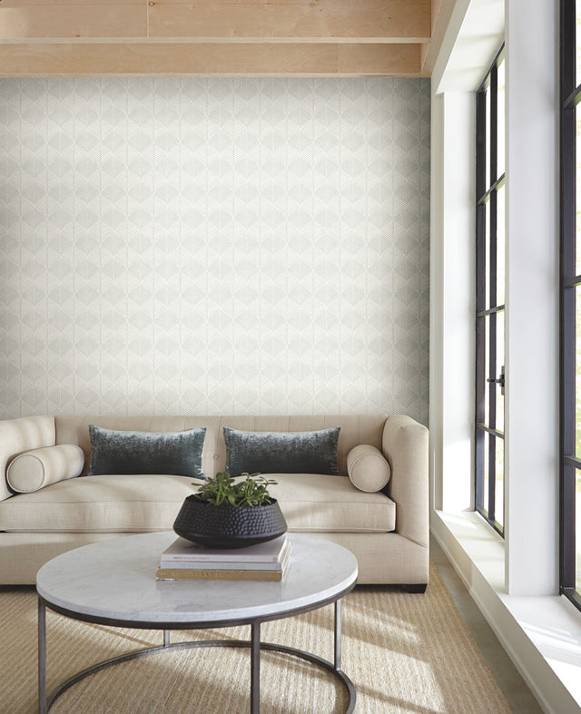 Palm Thatch White & Grey Wallpaper with Bohemian Modern Palm Leaf Motif - York SS2565