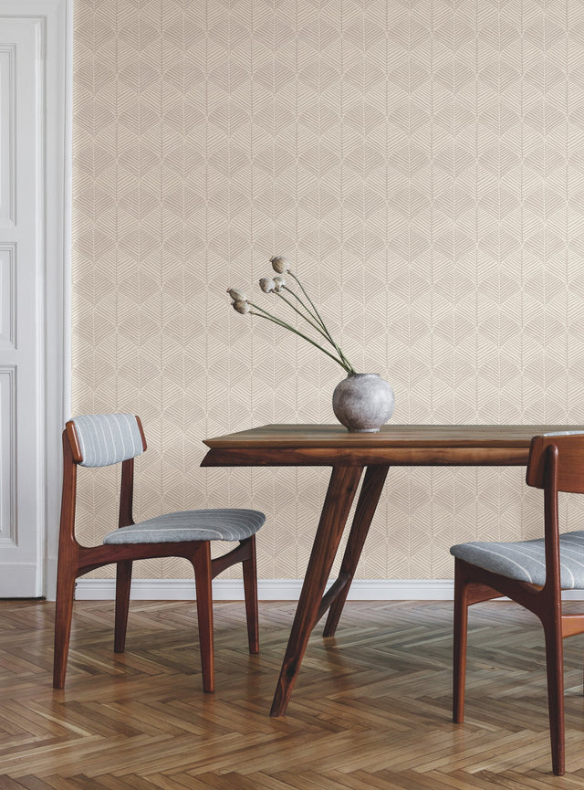 Palm Thatch Grey Wallpaper with Bohemian Botanical Chevron Leaf Pattern - York SS2567