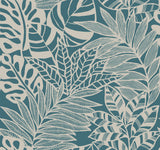 Jungle Leaves Teal Wallpaper with Bohemian Botanical Silhouette Style - York SS2572