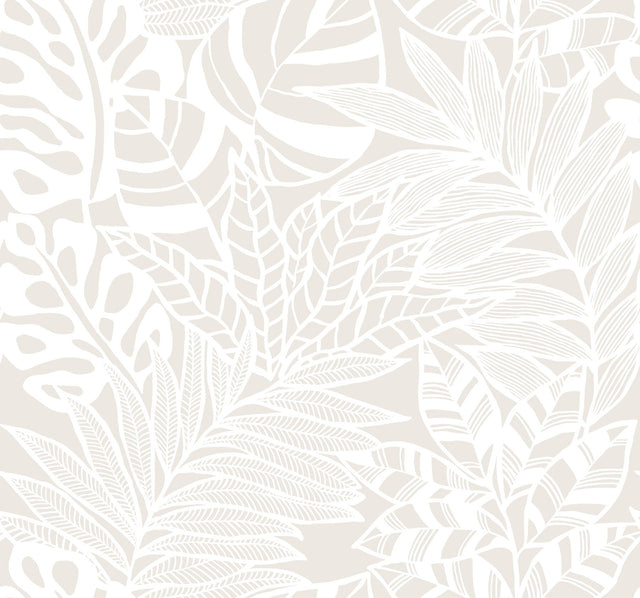 Jungle Leaves White Wallpaper with Bohemian Tropical Leaf Silhouette - York SS2573