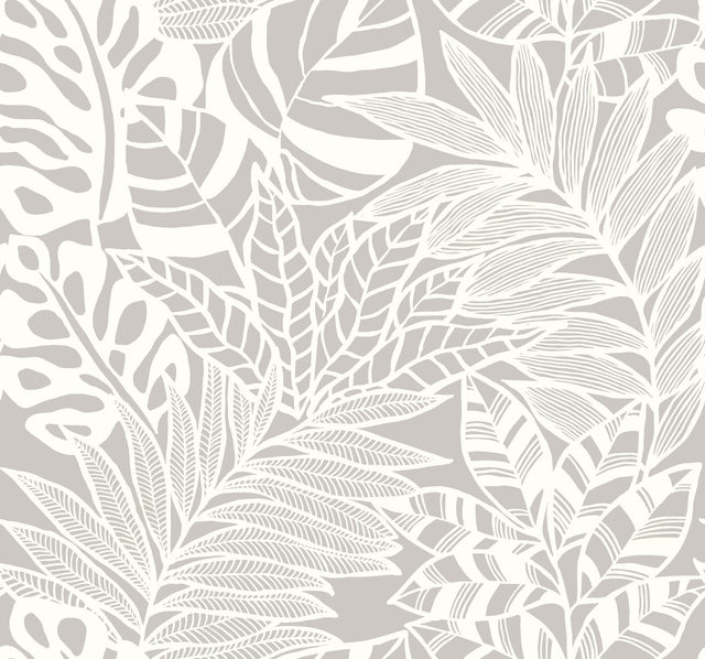 Jungle Leaves Grey Wallpaper
