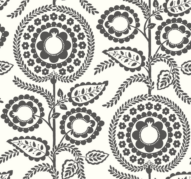 Pomegranate Bloom Black & White Wallpaper with Botanical Modern Motif - York SS2583