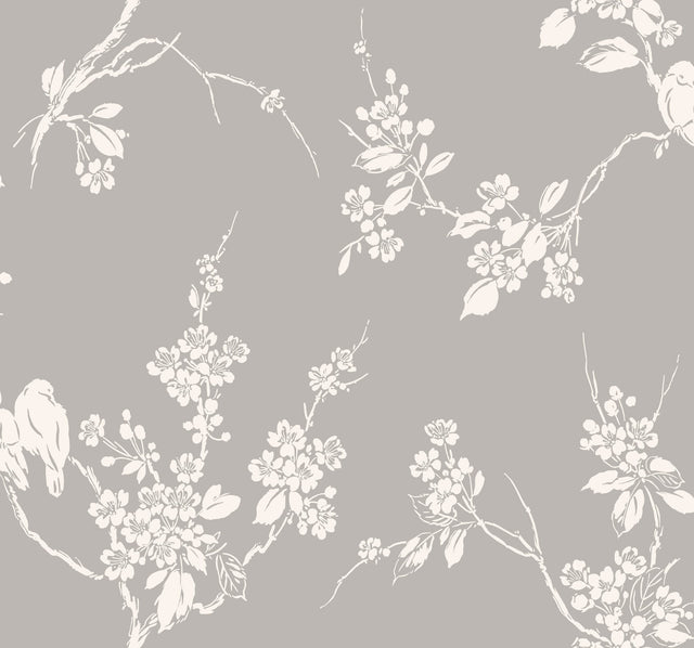 Imperial Blossoms Branch Grey & White Wallpaper