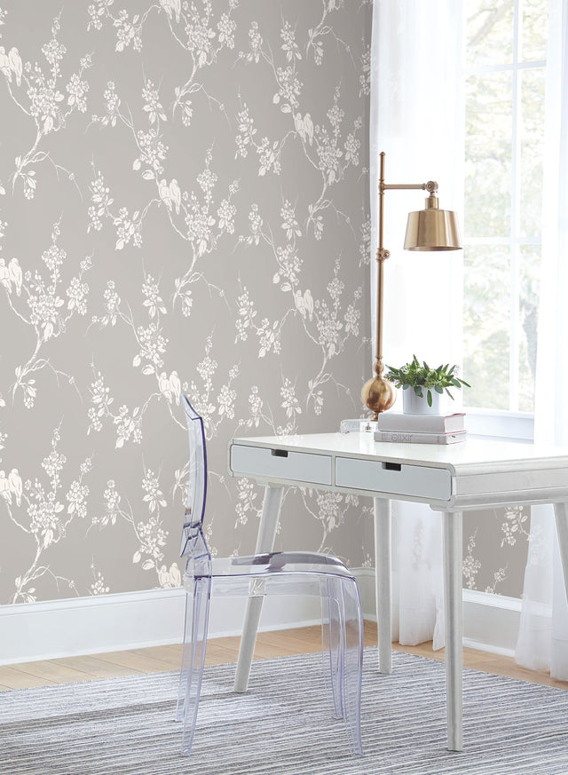 Imperial Blossoms Branch Grey & White Wallpaper