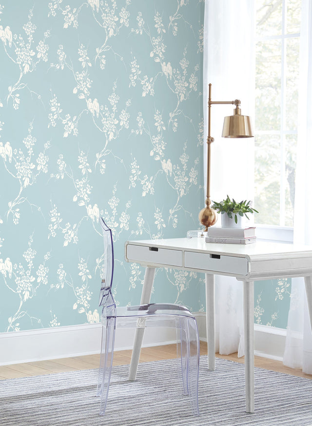 Imperial Blossoms Branch Blue Wallpaper