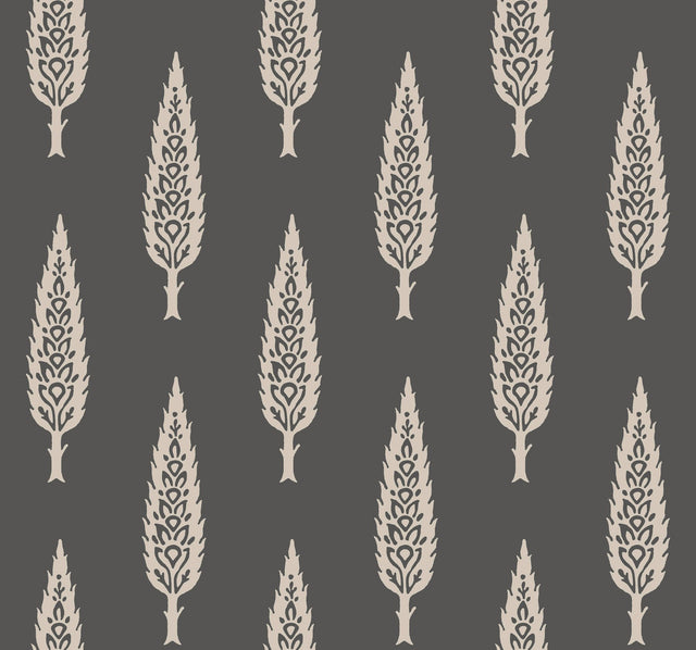 Juniper Tree Black & Taupe Wallpaper with Botanical Modern Tree Motif - York SS2607