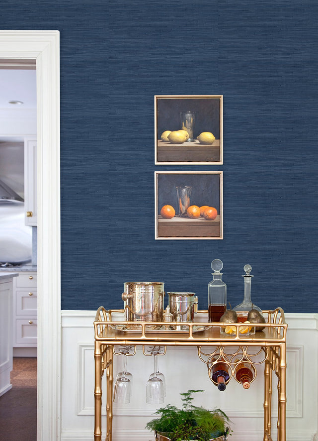 Classic Faux Navy Blue Grasscloth Peel & Stick Wallpaper with Faux Grasscloth Texture - SSS4567