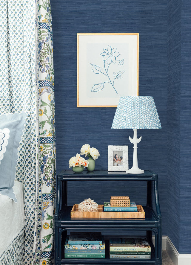 Classic Faux Navy Blue Grasscloth Peel & Stick Wallpaper with Faux Grasscloth Texture - SSS4567