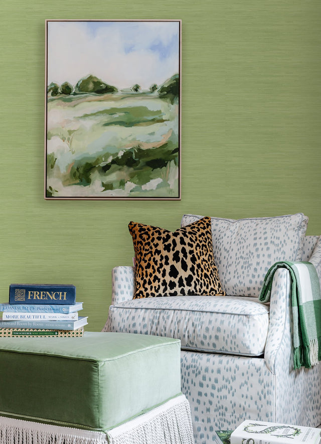 Classic Faux Citrus Green Grasscloth Peel & Stick Wallpaper with Textured Faux Grasscloth Pattern - SSS4569