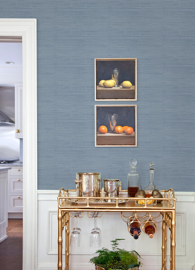 Classic Faux Mineral Blue Grasscloth Peel & Stick Wallpaper, Textured Vinyl, Traditional Abstract Pattern - SSS4572
