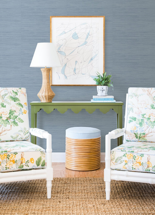 Classic Faux Mineral Blue Grasscloth Peel & Stick Wallpaper, Textured Vinyl, Traditional Abstract Pattern - SSS4572