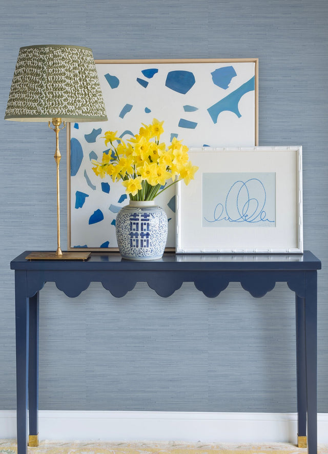 Classic Faux Mineral Blue Grasscloth Peel & Stick Wallpaper, Textured Vinyl, Traditional Abstract Pattern - SSS4572