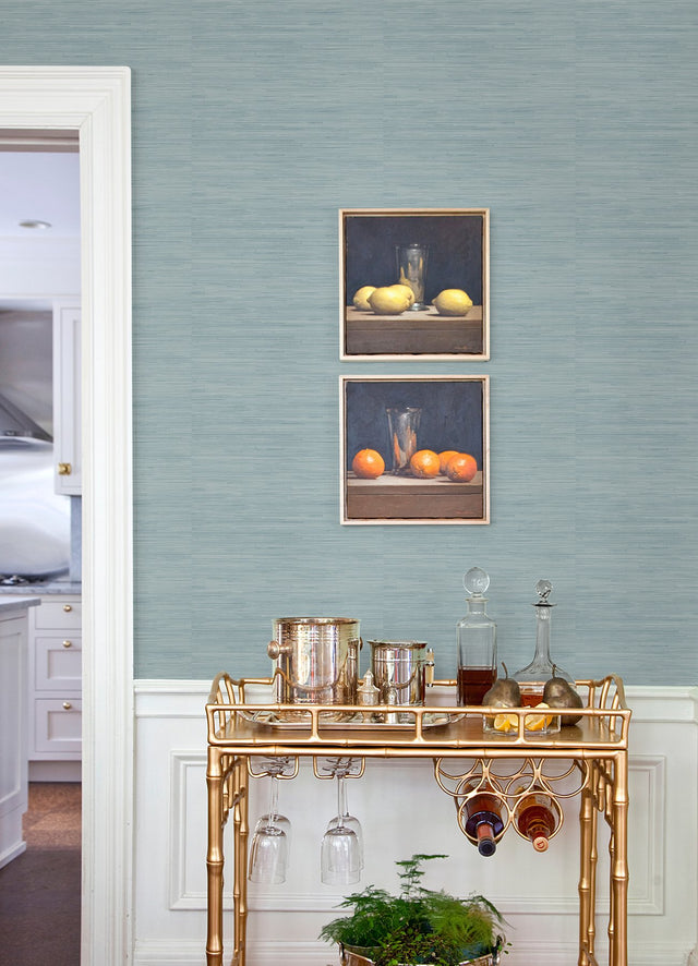 Classic Faux Sky Blue Grasscloth Peel & Stick Wallpaper, Textured Traditional Vinyl - SSS4573