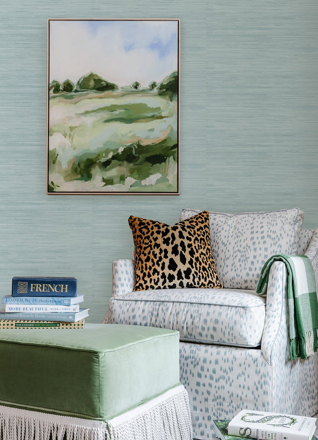 Classic Faux Sky Blue Grasscloth Peel & Stick Wallpaper, Textured Traditional Vinyl - SSS4573