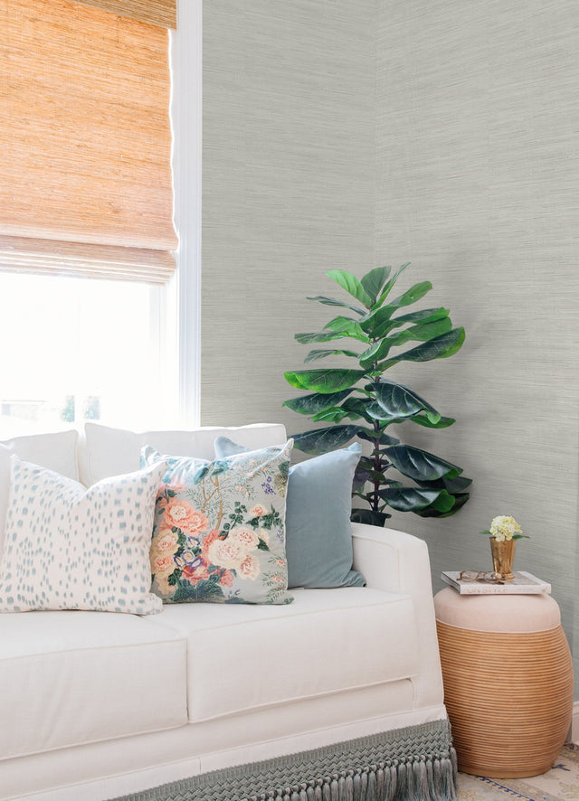 Classic Faux Grey Grasscloth Peel & Stick Wallpaper with Textured Faux Grasscloth Pattern, Traditional Style - SSS4575