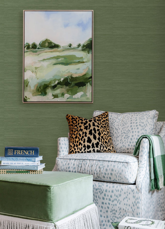 Classic Faux Hunter Green Grasscloth Peel & Stick Wallpaper with Textured Faux Grasscloth Pattern - SSS4576