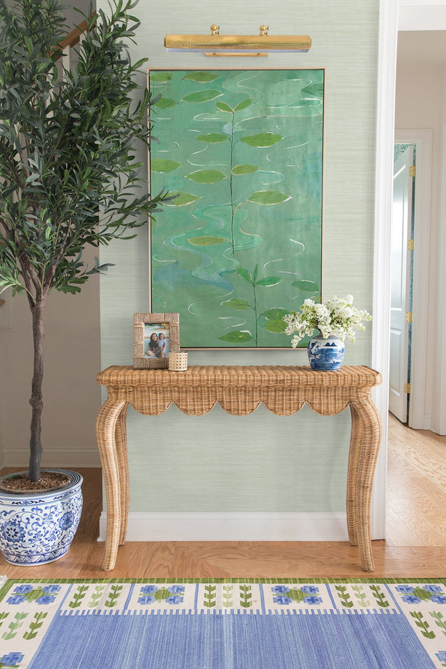 Classic Faux Cucumber Grasscloth Green Textured Peel & Stick Wallpaper with Faux Grasscloth Motif - NuWallpaper SSS6007