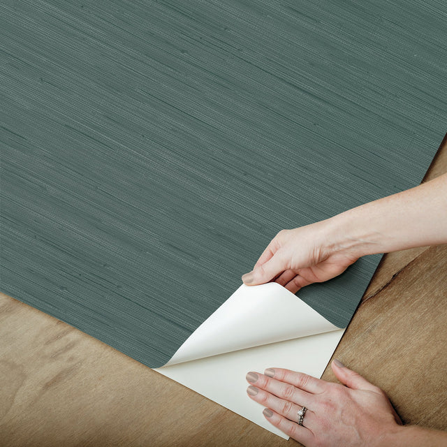 Classic Faux Peacock Grasscloth Teal Textured Peel & Stick Wallpaper - SSS6008