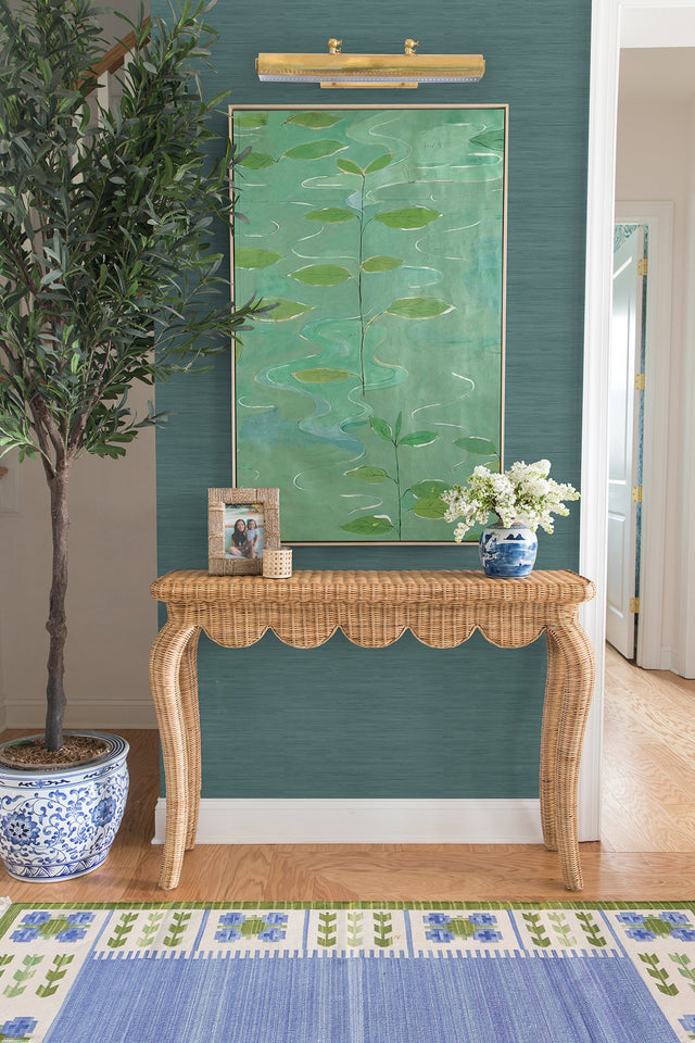 Classic Faux Peacock Grasscloth Teal Textured Peel & Stick Wallpaper - SSS6008
