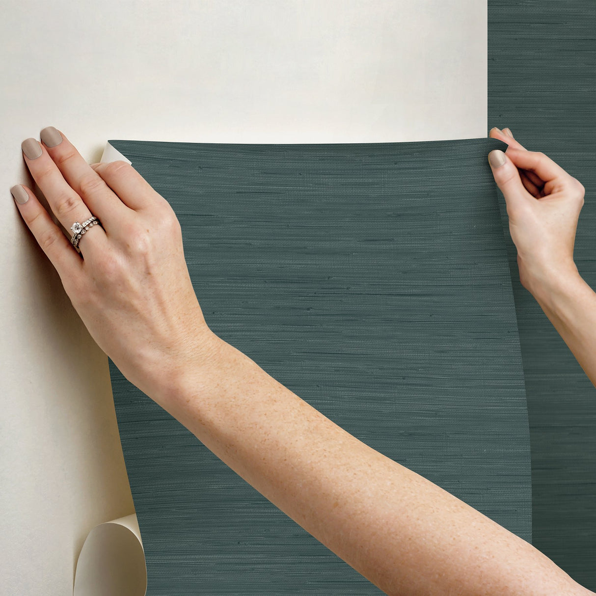 Classic Faux Peacock Grasscloth Teal Textured Peel & Stick Wallpaper - SSS6008