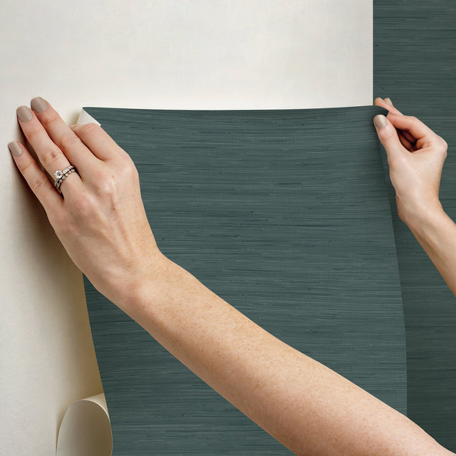 Classic Faux Peacock Grasscloth Teal Textured Peel & Stick Wallpaper - SSS6008