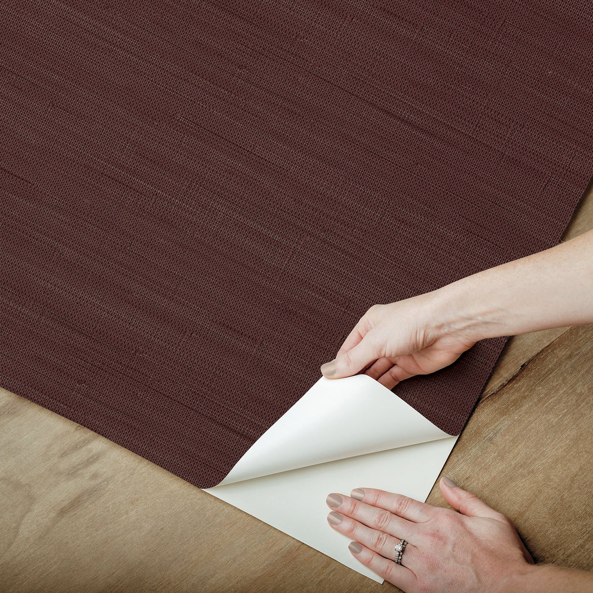 Classic Faux Aubergine Grasscloth Peel & Stick Wallpaper, Textured Vinyl - NuWallpaper SSS6009