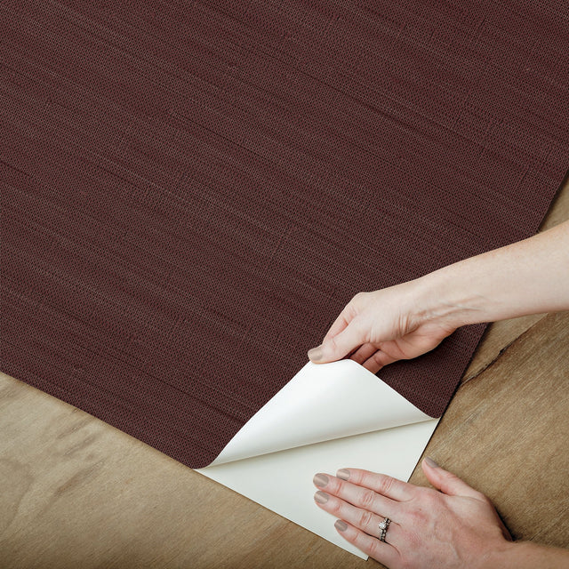 Classic Faux Aubergine Grasscloth Peel & Stick Wallpaper, Textured Vinyl - NuWallpaper SSS6009