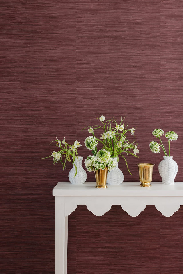 Classic Faux Aubergine Grasscloth Peel & Stick Wallpaper, Textured Vinyl - NuWallpaper SSS6009
