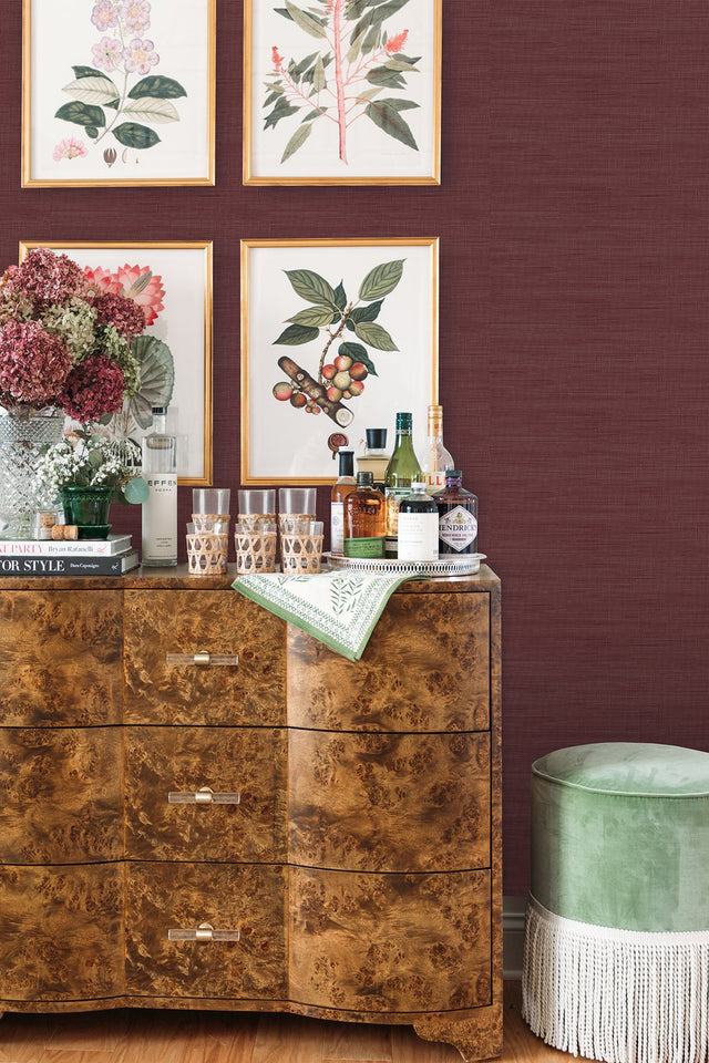 Classic Faux Aubergine Grasscloth Peel & Stick Wallpaper, Textured Vinyl - NuWallpaper SSS6009