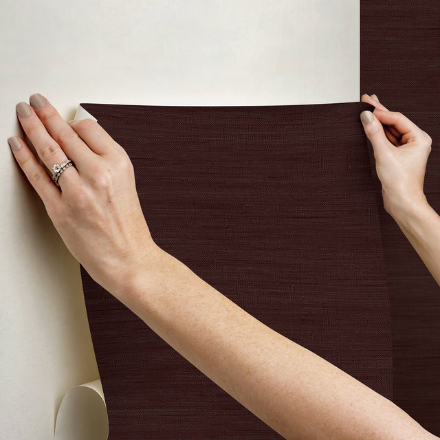 Classic Faux Aubergine Grasscloth Peel & Stick Wallpaper, Textured Vinyl - NuWallpaper SSS6009