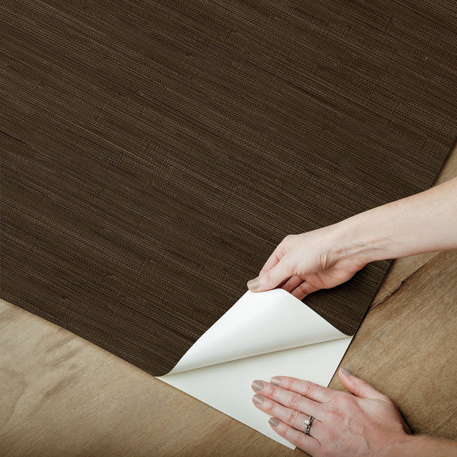 Classic Faux Chocolate Grasscloth Peel & Stick Wallpaper, Textured Faux Grasscloth Modern Graphic - SSS6010