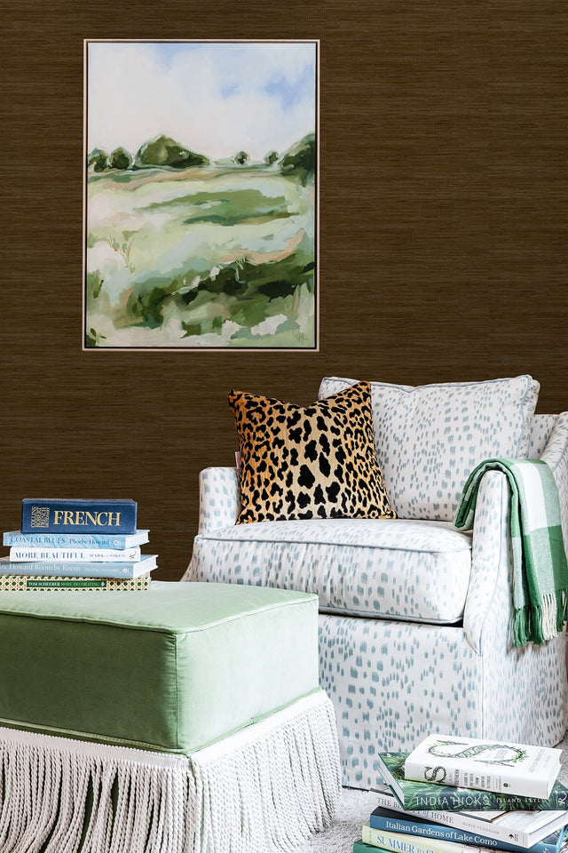 Classic Faux Chocolate Grasscloth Peel & Stick Wallpaper, Textured Faux Grasscloth Modern Graphic - SSS6010