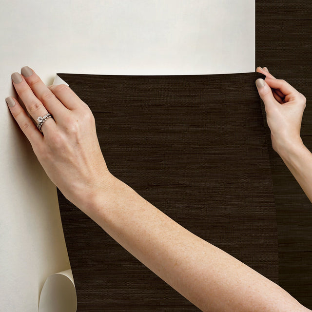 Classic Faux Chocolate Grasscloth Peel & Stick Wallpaper, Textured Faux Grasscloth Modern Graphic - SSS6010