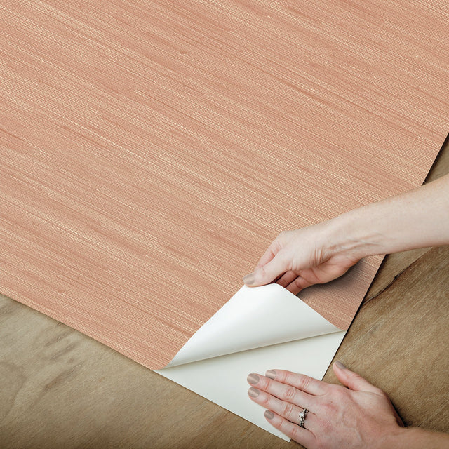 Classic Faux Apricot Grasscloth Peel & Stick Wallpaper with Textured Faux Grasscloth Pattern - NuWallpaper SSS6011