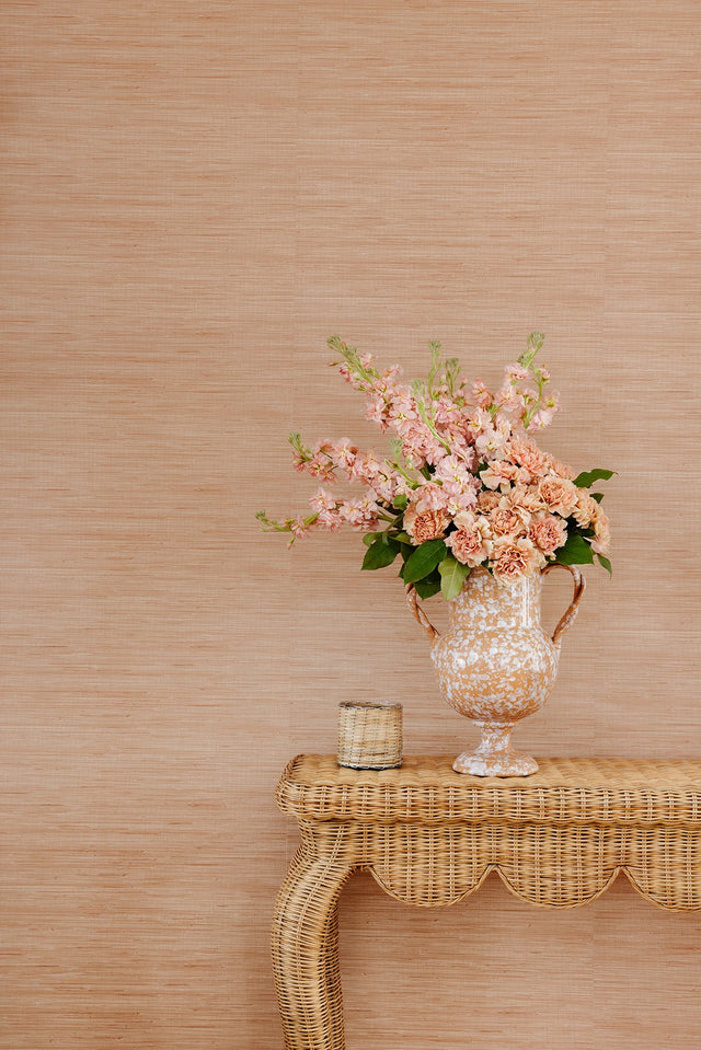 Classic Faux Apricot Grasscloth Peel & Stick Wallpaper with Textured Faux Grasscloth Pattern - NuWallpaper SSS6011