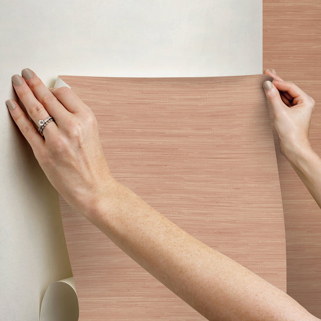 Classic Faux Apricot Grasscloth Peel & Stick Wallpaper with Textured Faux Grasscloth Pattern - NuWallpaper SSS6011