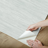 Classic Faux Whisper Blue Grasscloth Peel & Stick Wallpaper with Textured Faux Grasscloth Pattern - Brewster SSS6012
