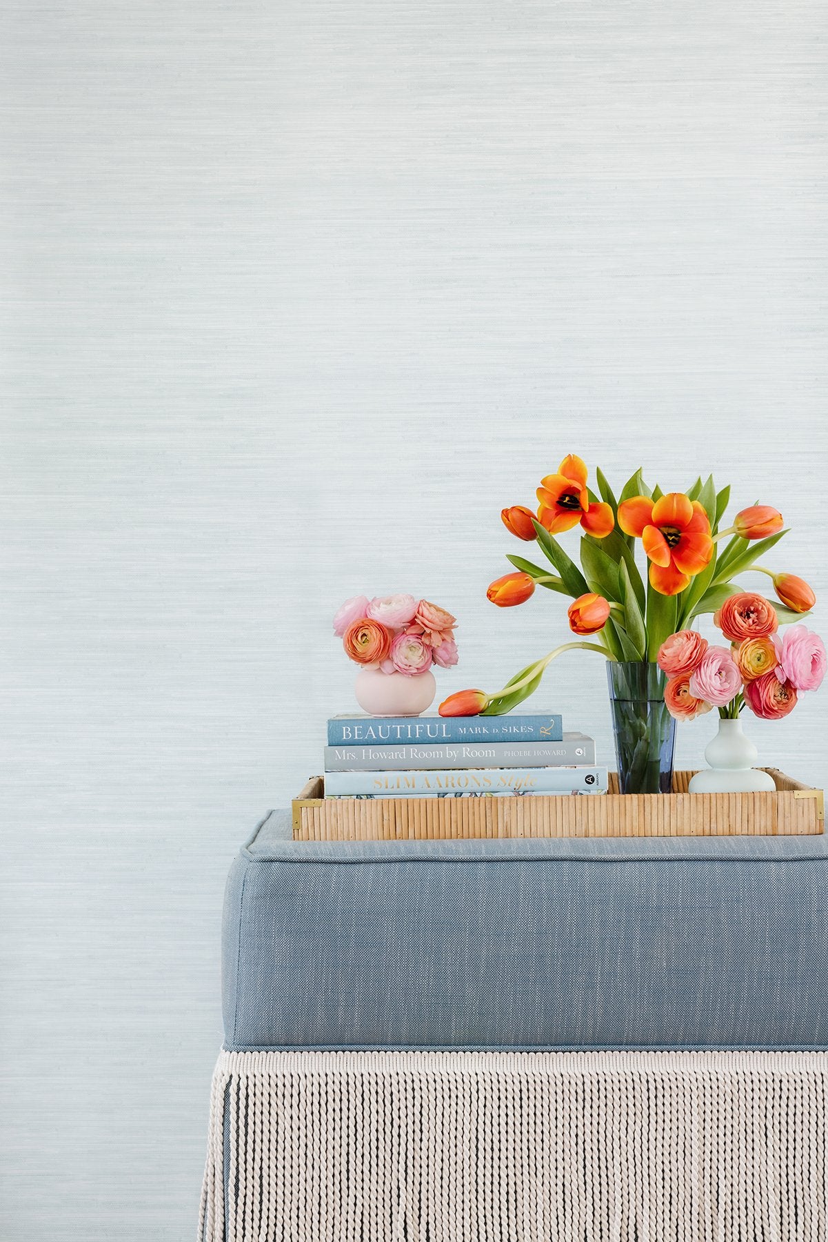 Classic Faux Whisper Blue Grasscloth Peel & Stick Wallpaper with Textured Faux Grasscloth Pattern - Brewster SSS6012