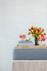 Classic Faux Whisper Blue Grasscloth Peel & Stick Wallpaper with Textured Faux Grasscloth Pattern - Brewster SSS6012